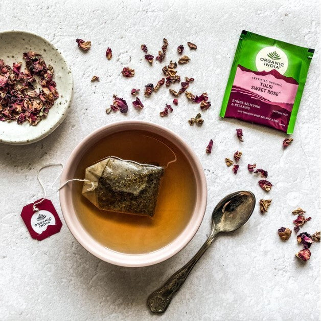 Organic India Tulsi Sweet Rose 25 Tea Bags  Free Shipping